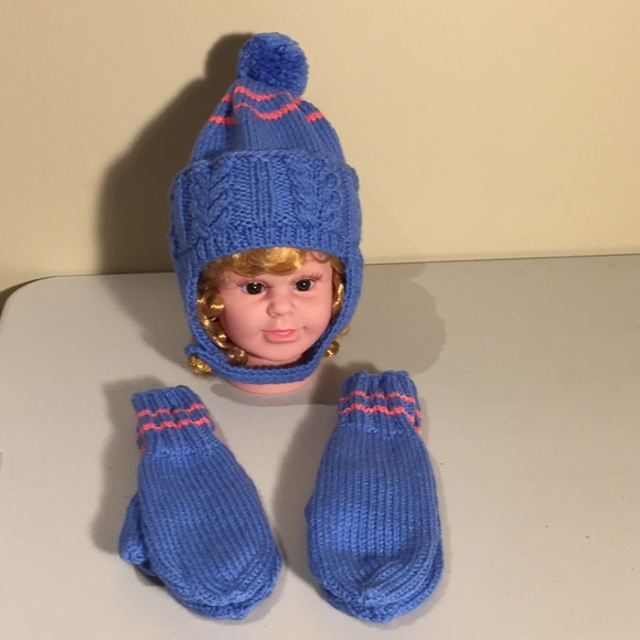 Hand Knit Child's Winter Hat + 2 Pairs Mittens - Picture 2 of 15